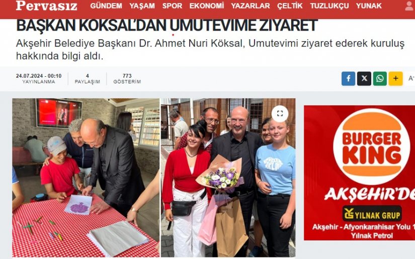 BAŞKAN KÖKSAL’DAN UMUTEVİME ZİYARET